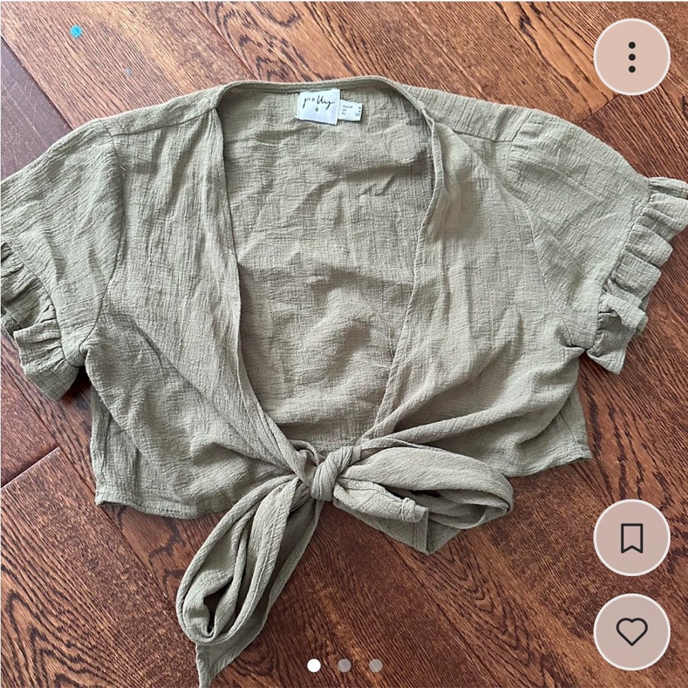 Green front tie cropped top